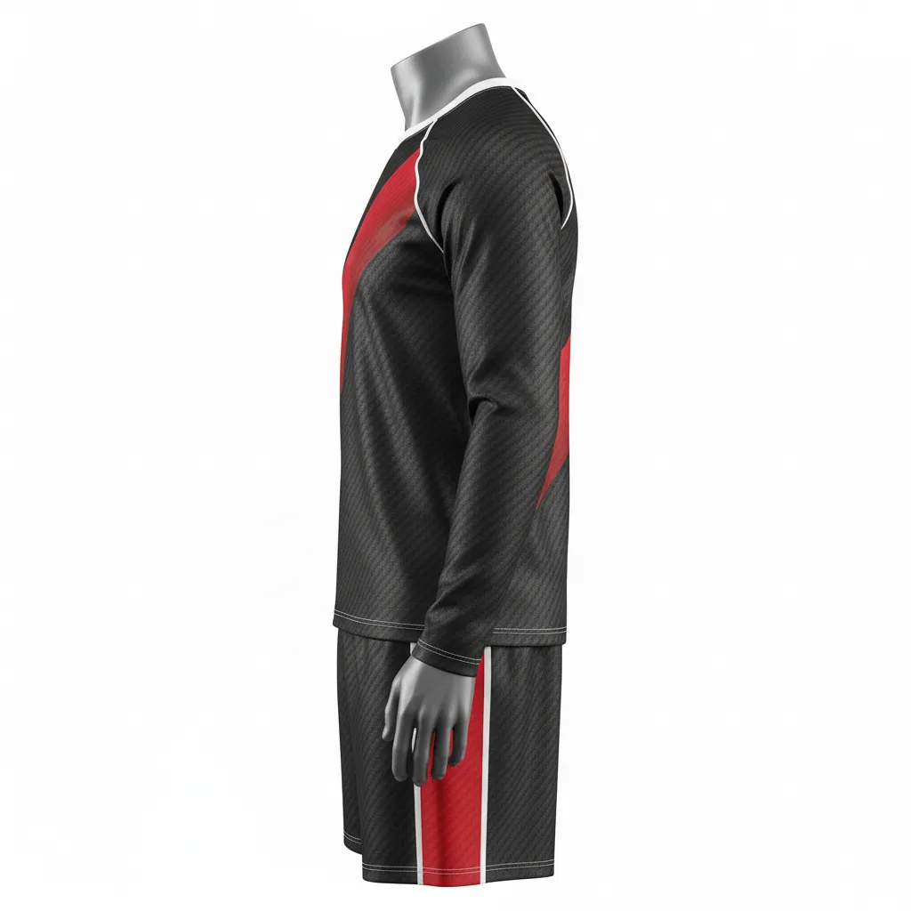 Custom Flag Football Flag Football Uniform Set - Black, Red - Carbon Stripe - Side View - Kinexa Sportswear
