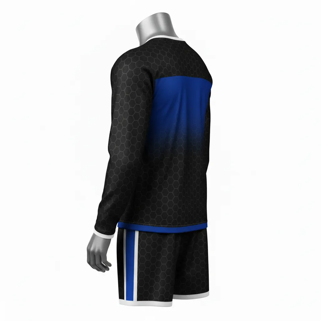Custom Flag Football Flag Football Uniform Set - Black - Royal Hexagon Chest - Back View - Kinexa Sportswear