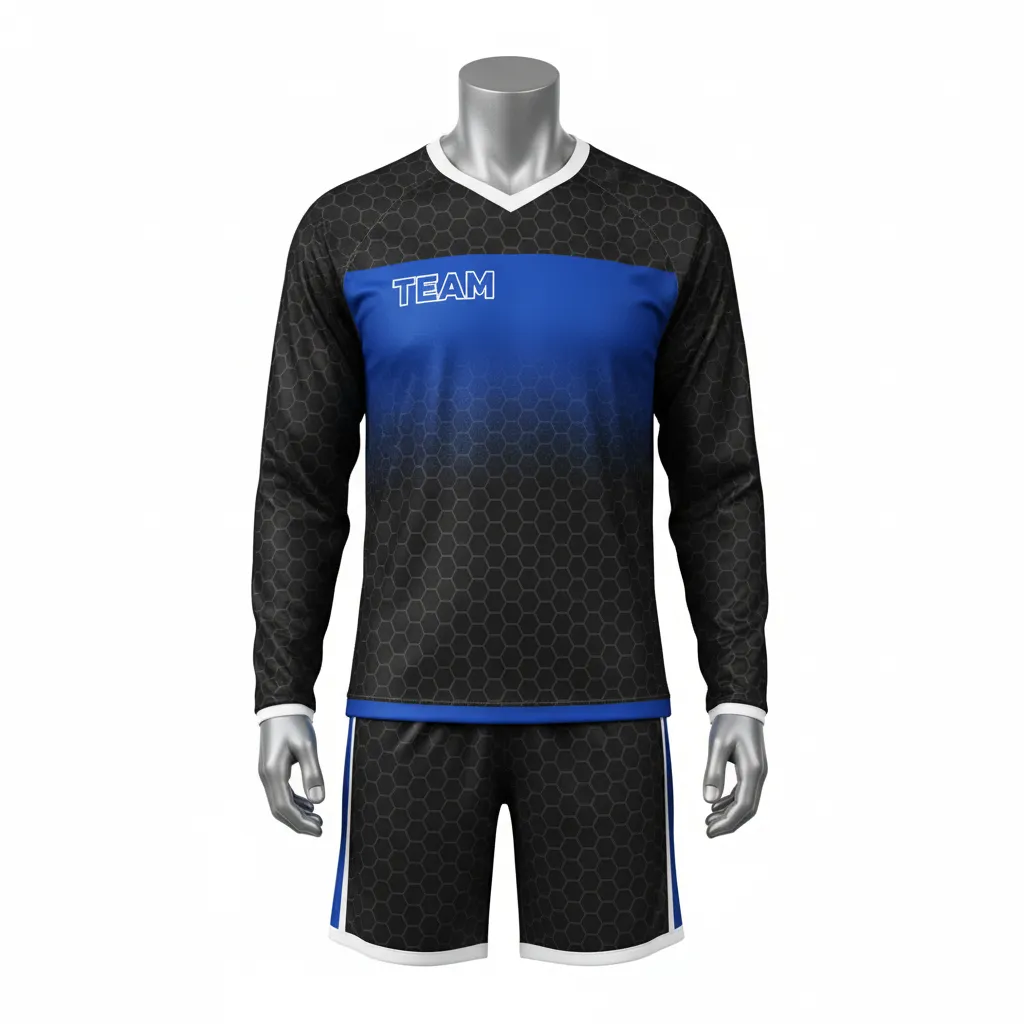 Custom Flag Football Flag Football Uniform Set - Black - Royal Hexagon Chest - Front View - Kinexa Sportswear