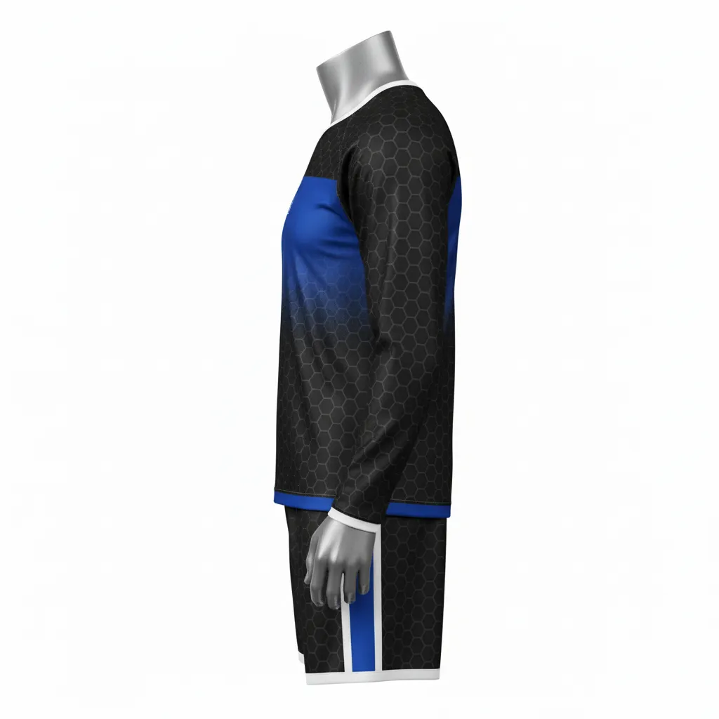 Custom Flag Football Flag Football Uniform Set - Black - Royal Hexagon Chest - Side View - Kinexa Sportswear