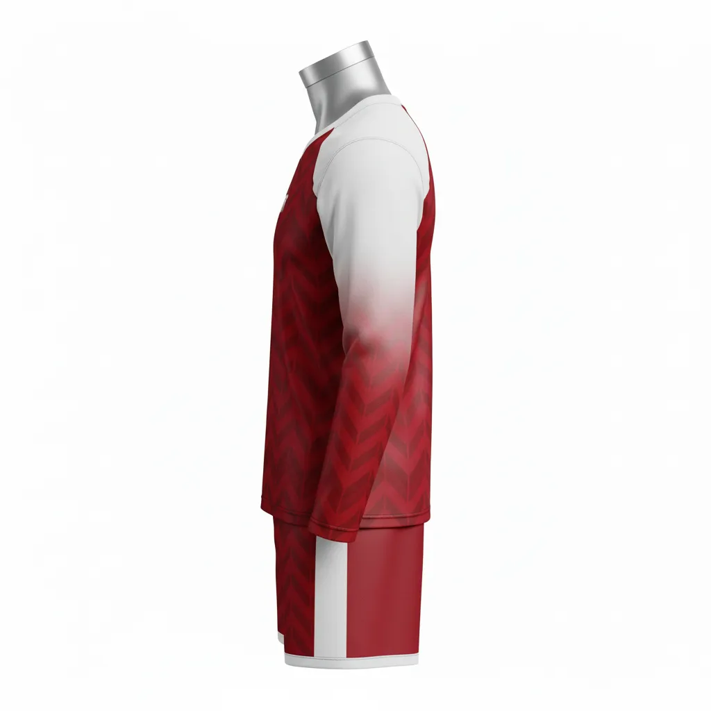 Custom Flag Football Flag Football Uniform Set - White - Crimson Chevron Yoke - Side View - Kinexa Sportswear