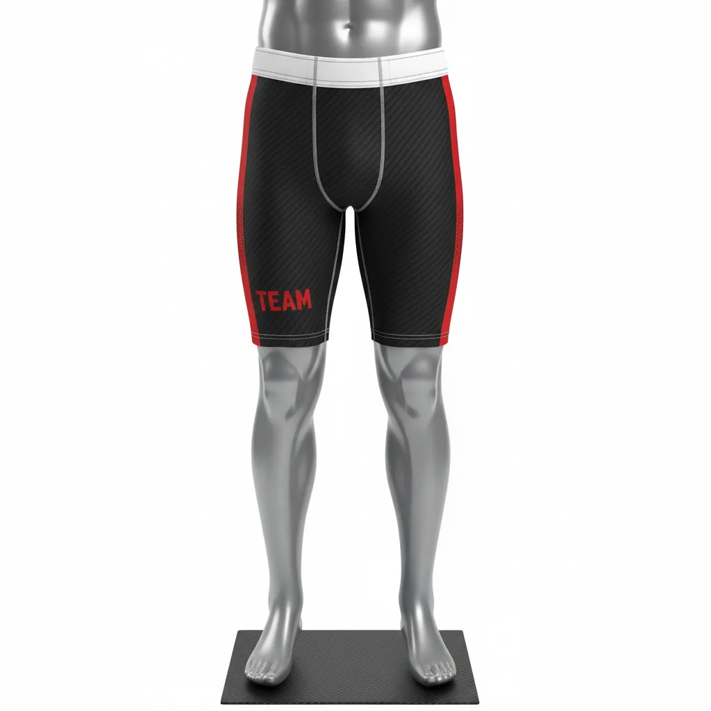 Custom Flag Football High Tight Compression Pant - Black, Red - Carbon - Front View - Kinexa Sportswear