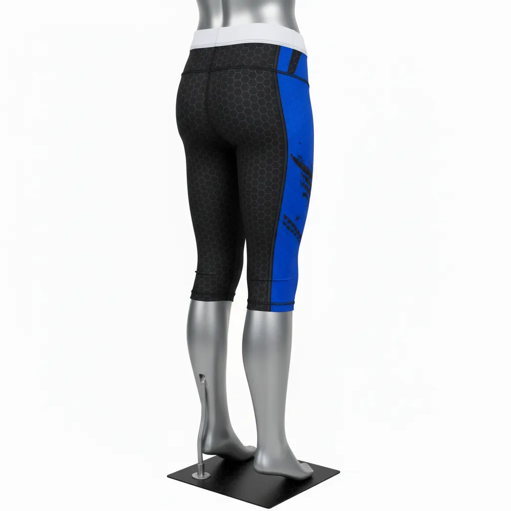 Custom Flag Football High Tight Compression Pant - Black - Royal Hexagon - Back View - Kinexa Sportswear