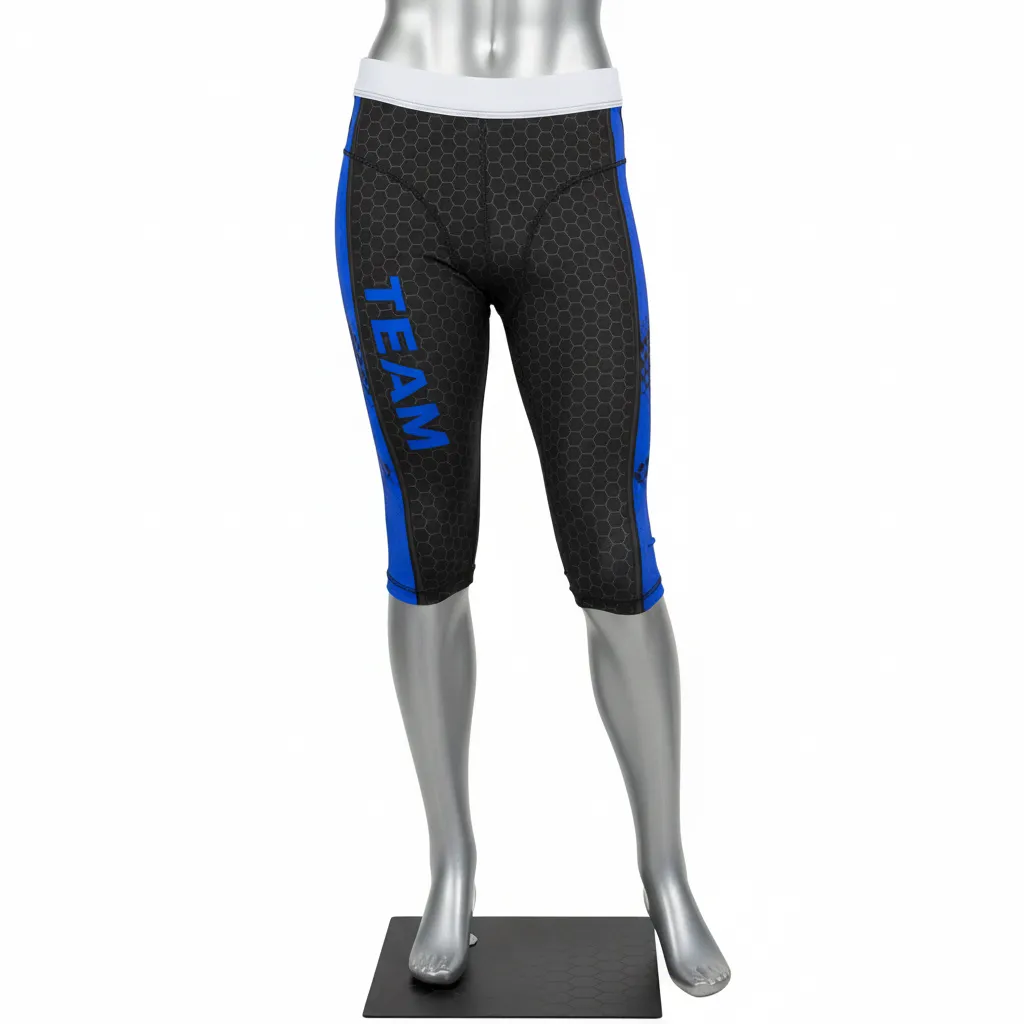 Custom Flag Football High Tight Compression Pant - Black - Royal Hexagon - Front View - Kinexa Sportswear