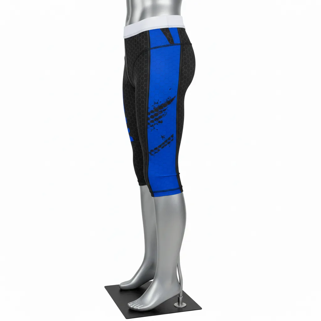 Custom Flag Football High Tight Compression Pant - Black - Royal Hexagon - Side View - Kinexa Sportswear