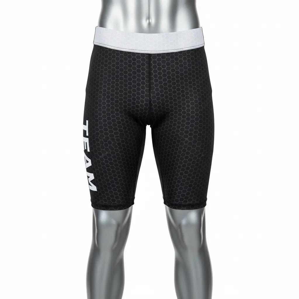 Custom Flag Football High Tight Compression Pant - Black, White - Hexagon - Front View - Kinexa Sportswear