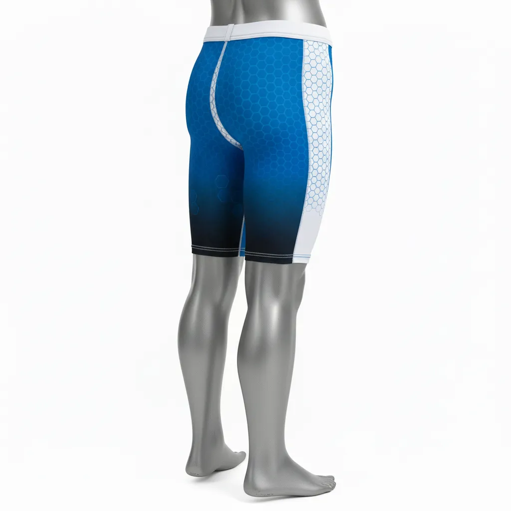 Custom Flag Football High Tight Compression Pant - White - Cyan Honeycomb - Back View - Kinexa Sportswear