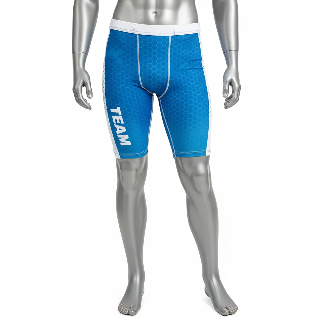 Custom Flag Football High Tight Compression Pant - White - Cyan Honeycomb - Front View - Kinexa Sportswear