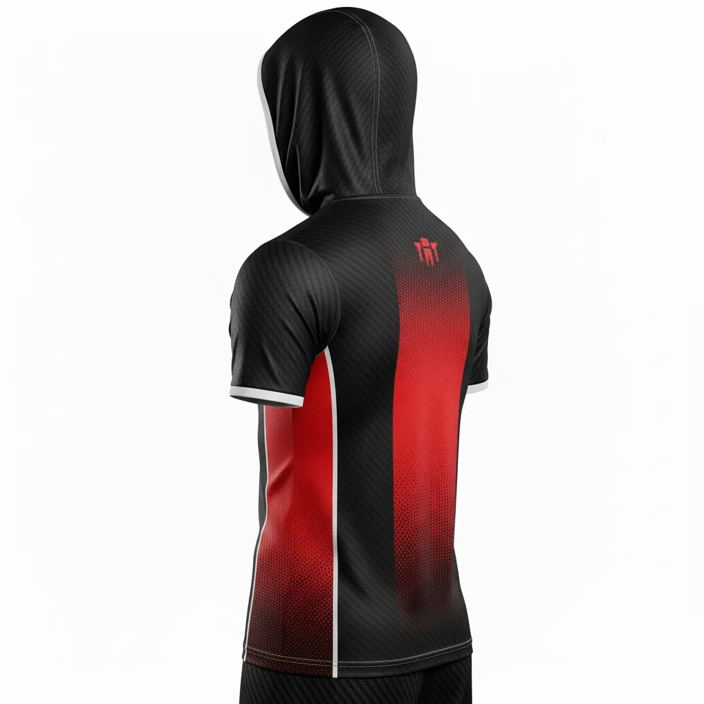 Custom Flag Football Hooded Jersey - Black, Red - Carbon - Back View - Kinexa Sportswear