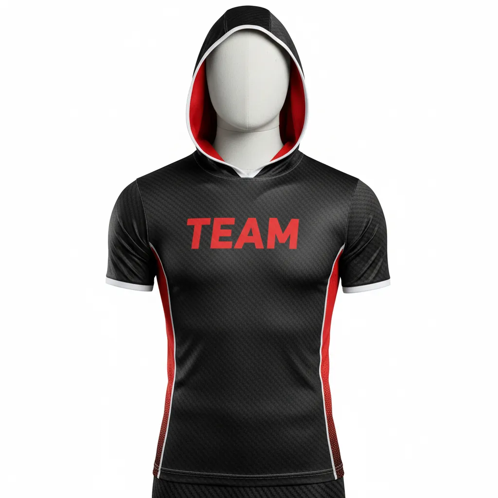 Custom Flag Football Hooded Jersey - Black, Red - Carbon - Front View - Kinexa Sportswear