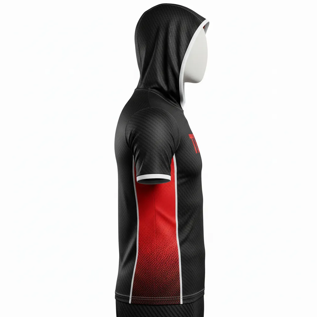 Custom Flag Football Hooded Jersey - Black, Red - Carbon - Side View - Kinexa Sportswear