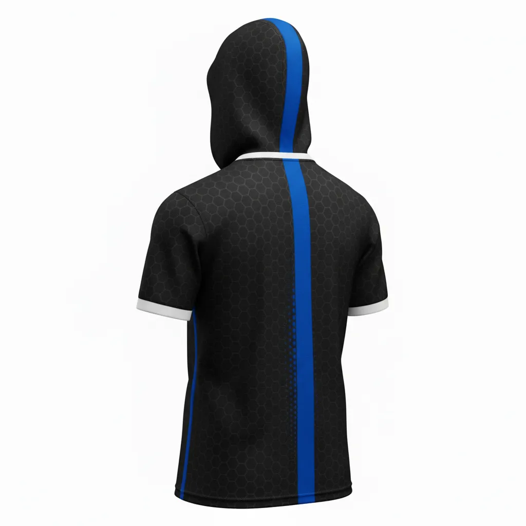 Custom Flag Football Hooded Jersey - Black - Royal Hexagon - Back View - Kinexa Sportswear