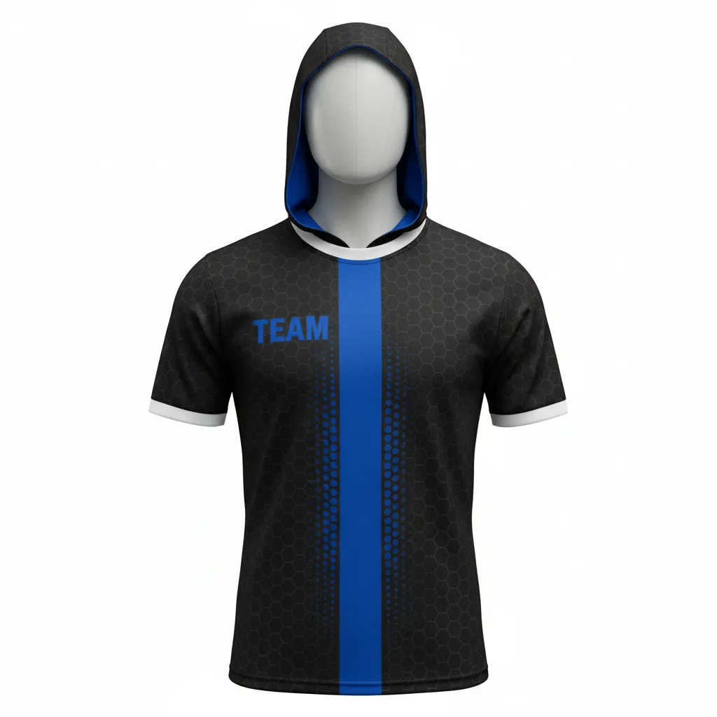 Custom Flag Football Hooded Jersey - Black - Royal Hexagon - Front View - Kinexa Sportswear