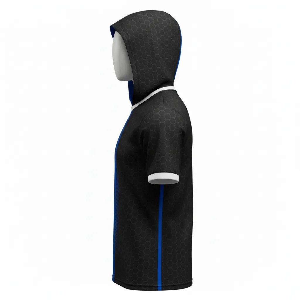Custom Flag Football Hooded Jersey - Black - Royal Hexagon - Side View - Kinexa Sportswear