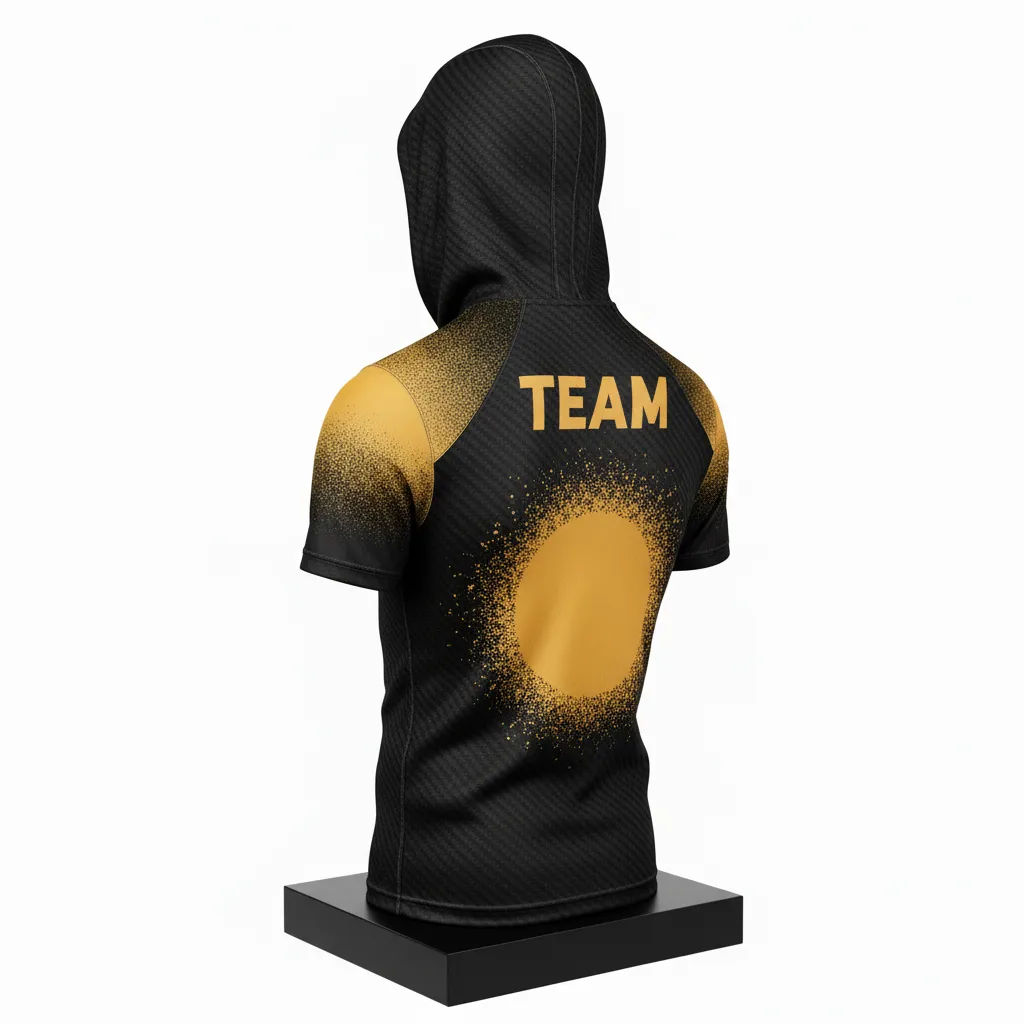 Custom Flag Football Hooded Jersey - Black, Gold - Vegas Carbon - Back View - Kinexa Sportswear