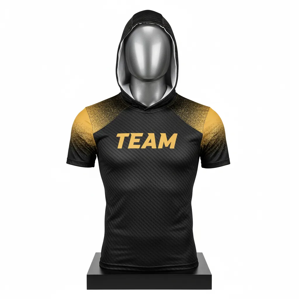 Custom Flag Football Hooded Jersey - Black, Gold - Vegas Carbon - Front View - Kinexa Sportswear