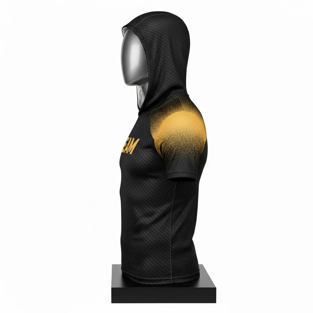 Custom Flag Football Hooded Jersey - Black, Gold - Vegas Carbon - Side View - Kinexa Sportswear