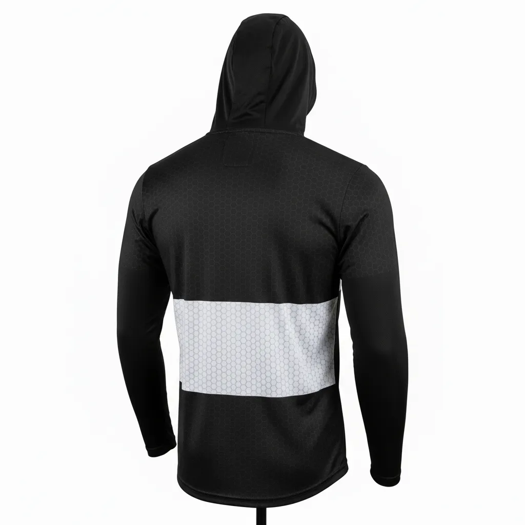 Custom Flag Football Hooded Jersey - Black, White - Hexagon - Back View - Kinexa Sportswear