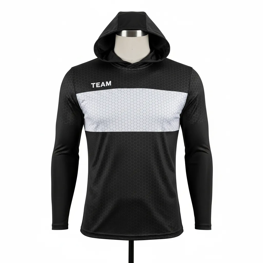 Custom Flag Football Hooded Jersey - Black, White - Hexagon - Front View - Kinexa Sportswear