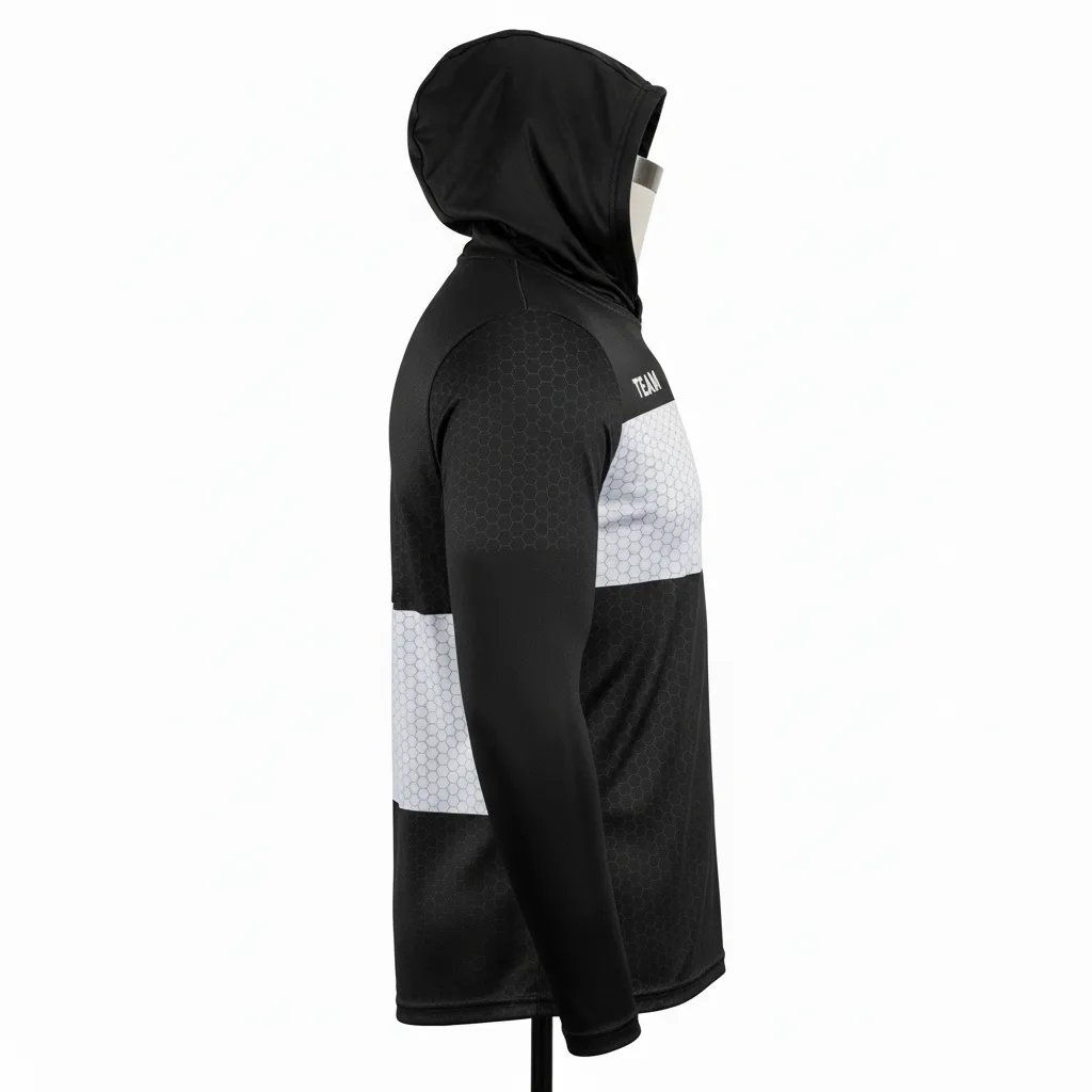 Custom Flag Football Hooded Jersey - Black, White - Hexagon - Side View - Kinexa Sportswear
