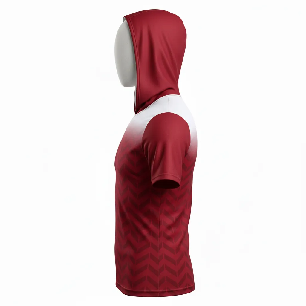 Custom Flag Football Hooded Jersey - White - Crimson Chevron - Back View - Kinexa Sportswear