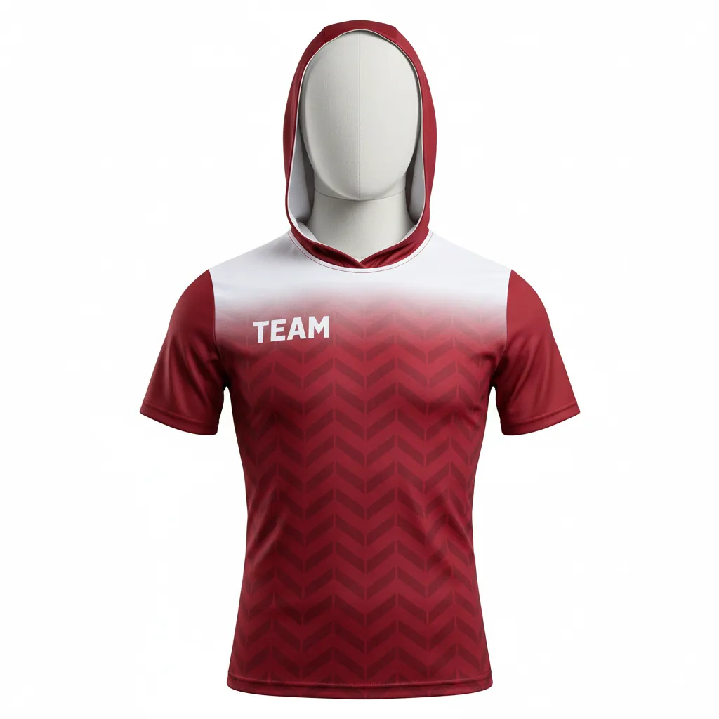 Custom Flag Football Hooded Jersey - White - Crimson Chevron - Front View - Kinexa Sportswear