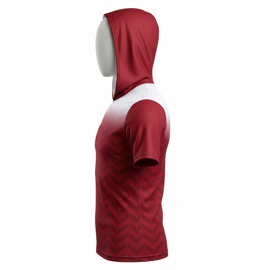 Custom Flag Football Hooded Jersey - White - Crimson Chevron - Side View - Kinexa Sportswear