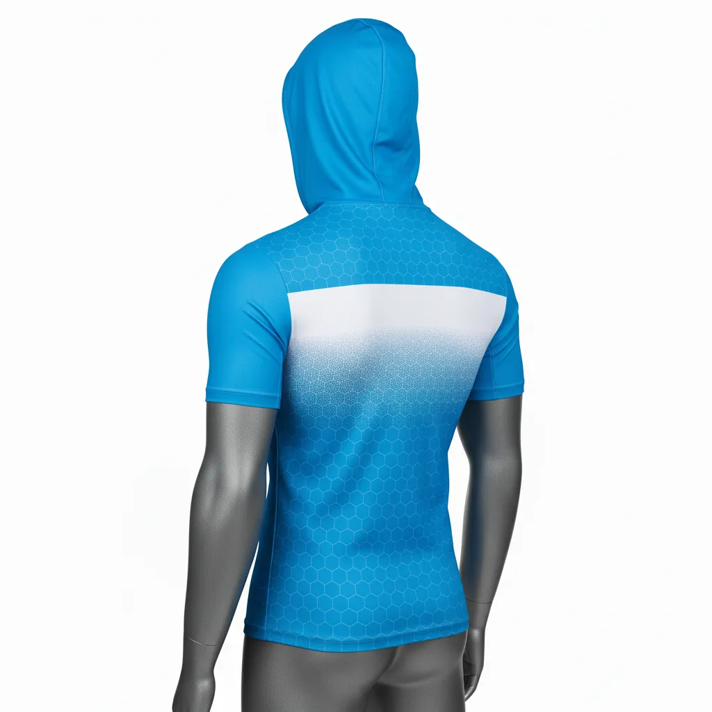 Custom Flag Football Hooded Jersey - White - Cyan Honeycomb - Back View - Kinexa Sportswear