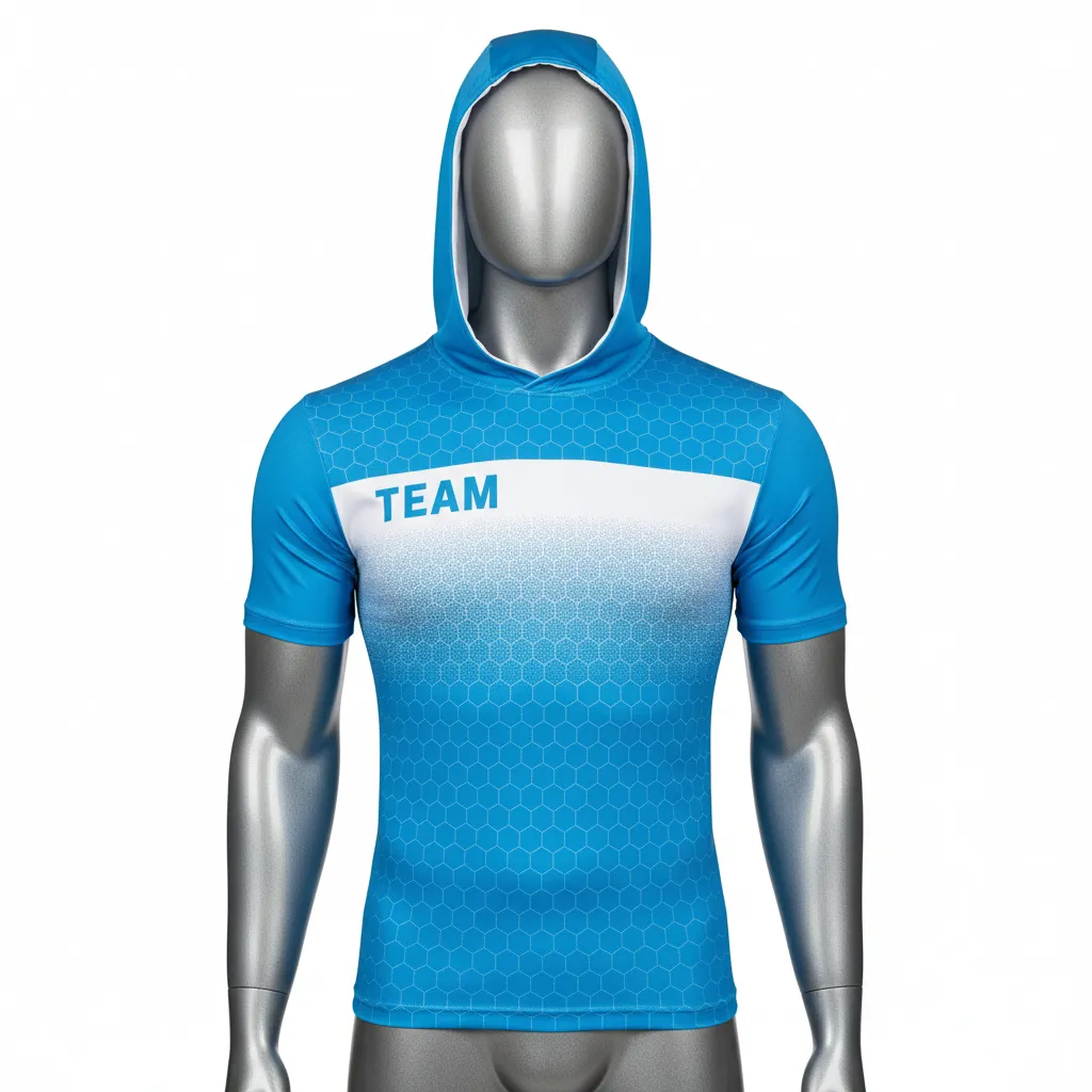 Custom Flag Football Hooded Jersey - White - Cyan Honeycomb - Front View - Kinexa Sportswear