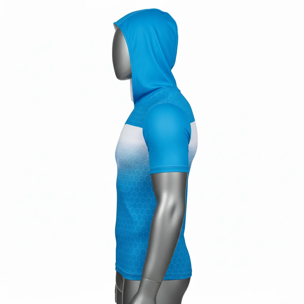 Custom Flag Football Hooded Jersey - White - Cyan Honeycomb - Side View - Kinexa Sportswear