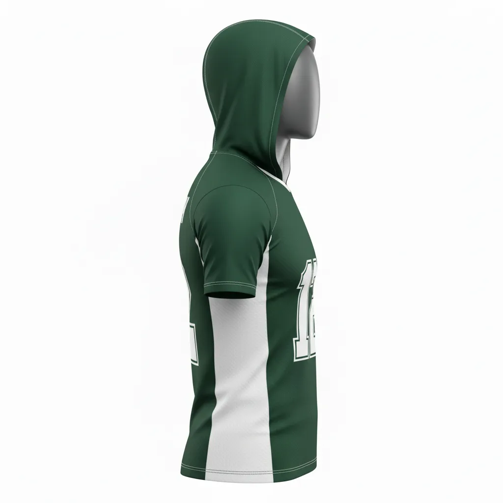 Custom Flag Football Hooded Jersey - Green, White - Dark Carbon - Back View - Kinexa Sportswear