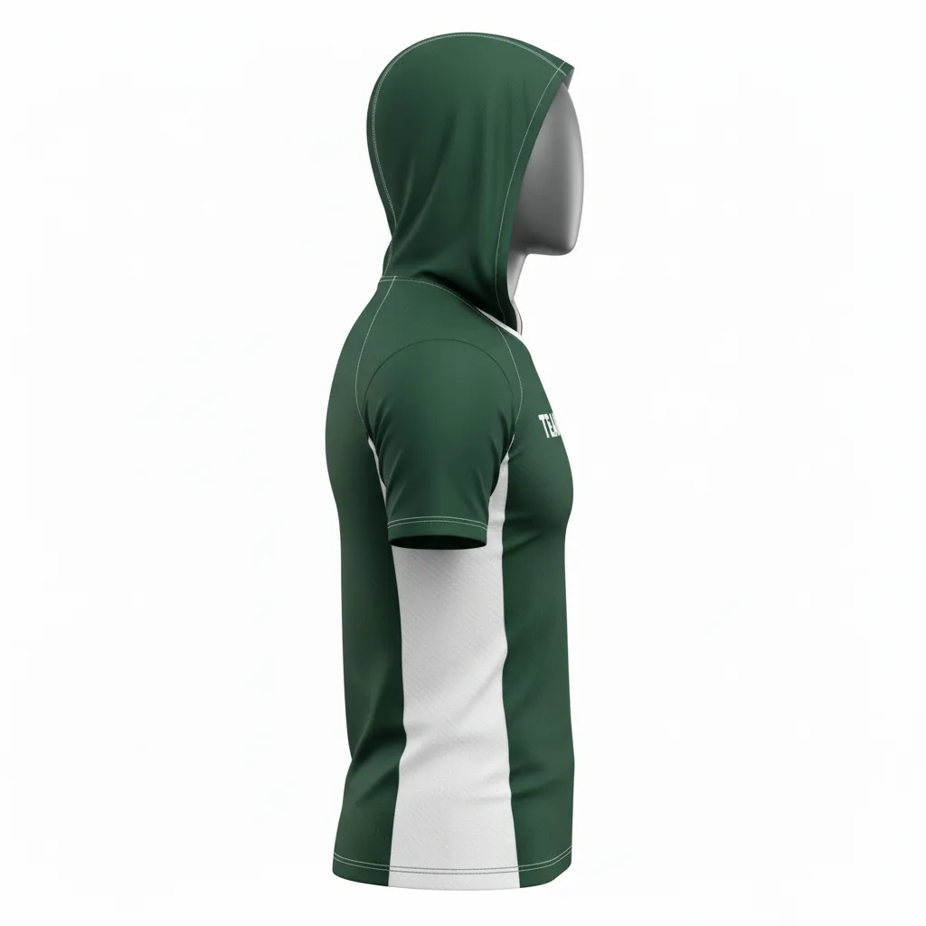 Custom Flag Football Hooded Jersey - Green, White - Dark Carbon - Side View - Kinexa Sportswear