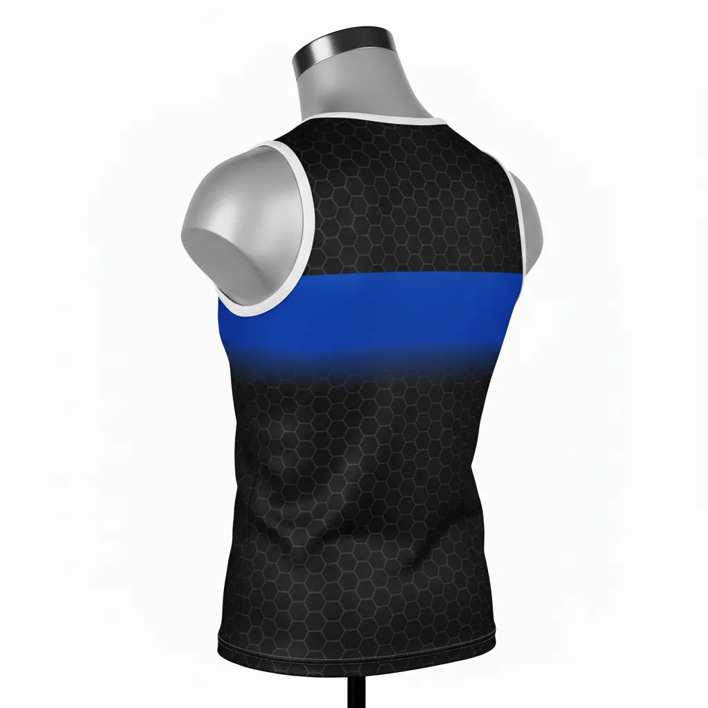 Custom Flag Football Sleeveless Flag Football Jersey - Black - Royal Hexagon - Back View - Kinexa Sportswear