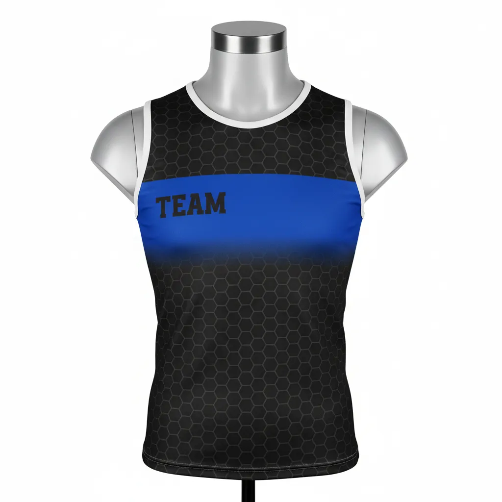 Custom Flag Football Sleeveless Flag Football Jersey - Black - Royal Hexagon - Front View - Kinexa Sportswear
