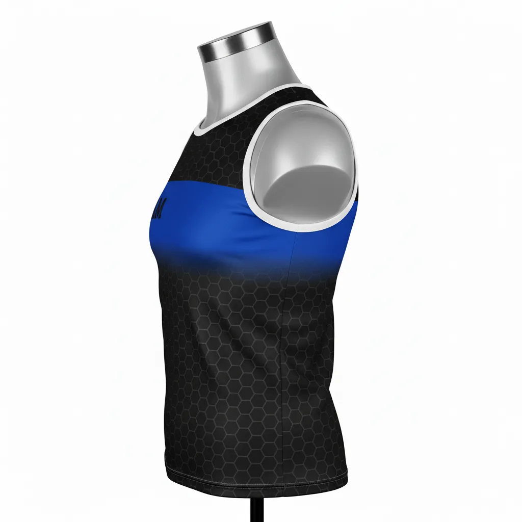Custom Flag Football Sleeveless Flag Football Jersey - Black - Royal Hexagon - Side View - Kinexa Sportswear