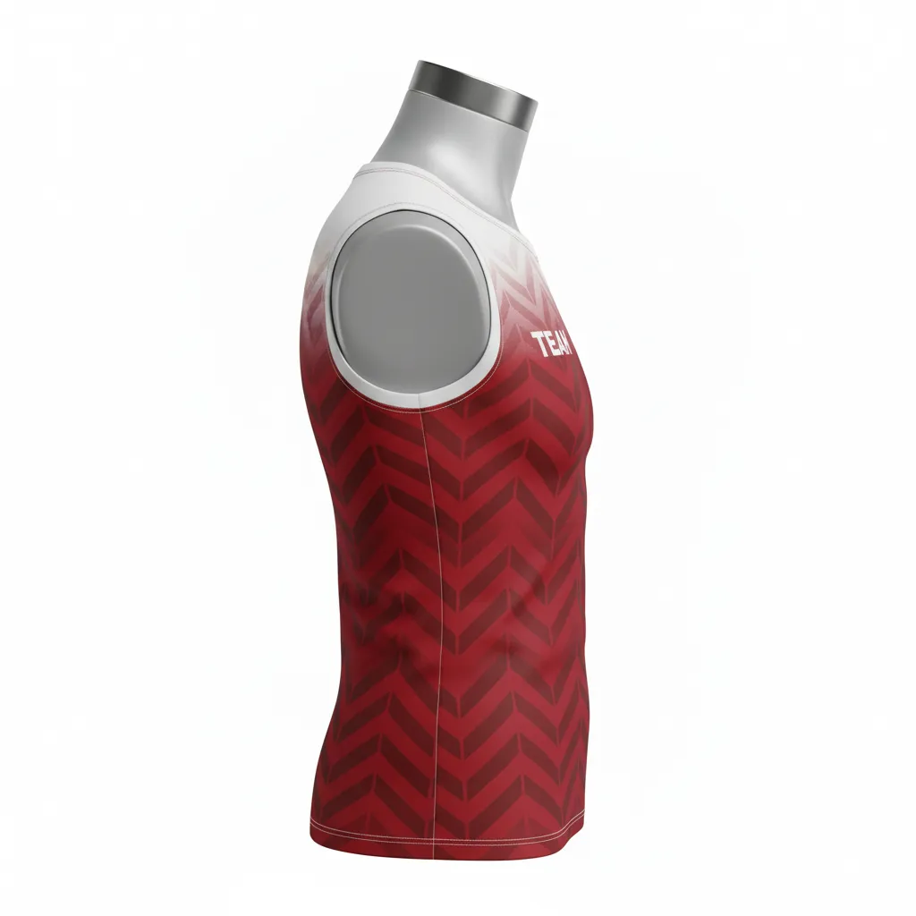 Custom Flag Football Sleeveless Flag Football Jersey - White - Crimson Chevron - Side View - Kinexa Sportswear