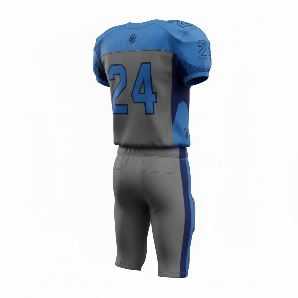 Custom Football Alternate Football Uniforms - Blue, Navy - Anthracite Columbia Shoulder Block - Back View - Kinexa Sportswear