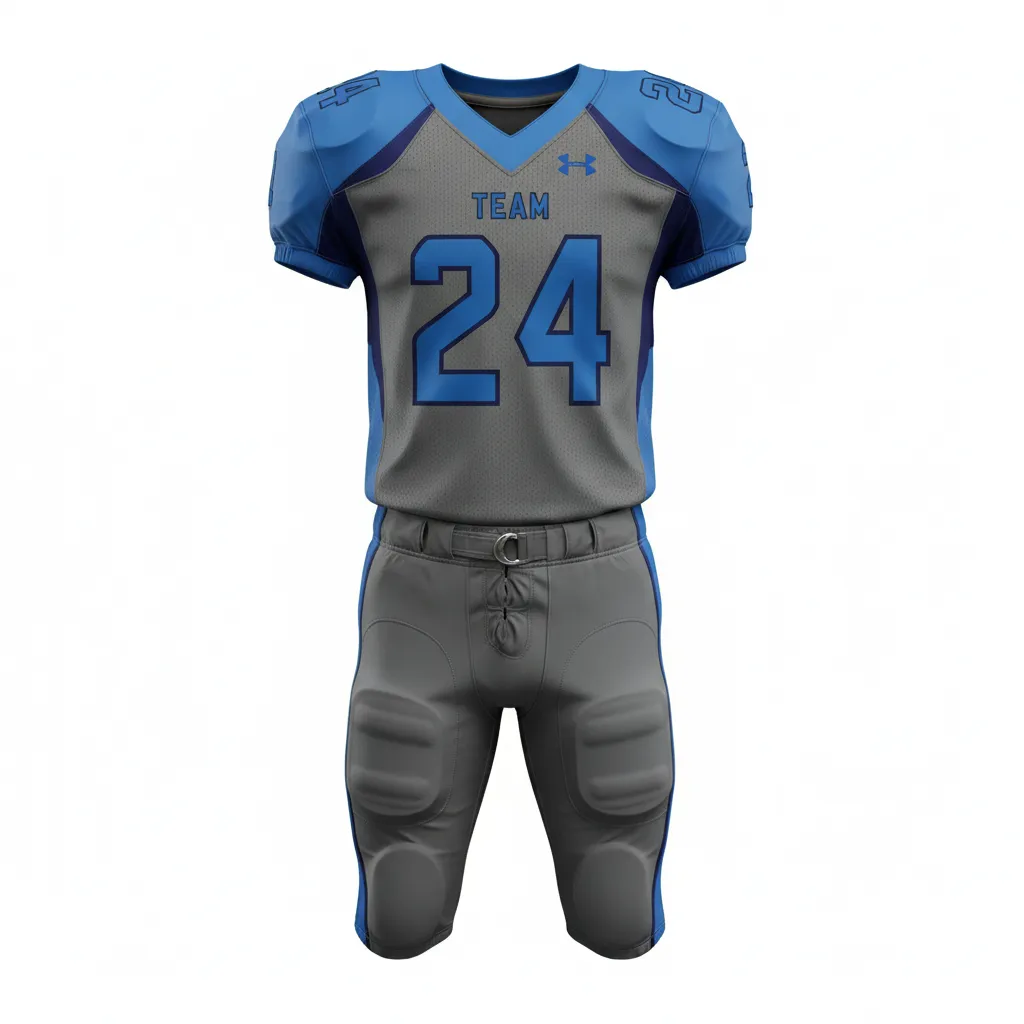 Custom Football Alternate Football Uniforms - Blue, Navy - Anthracite Columbia Shoulder Block - Front View - Kinexa Sportswear