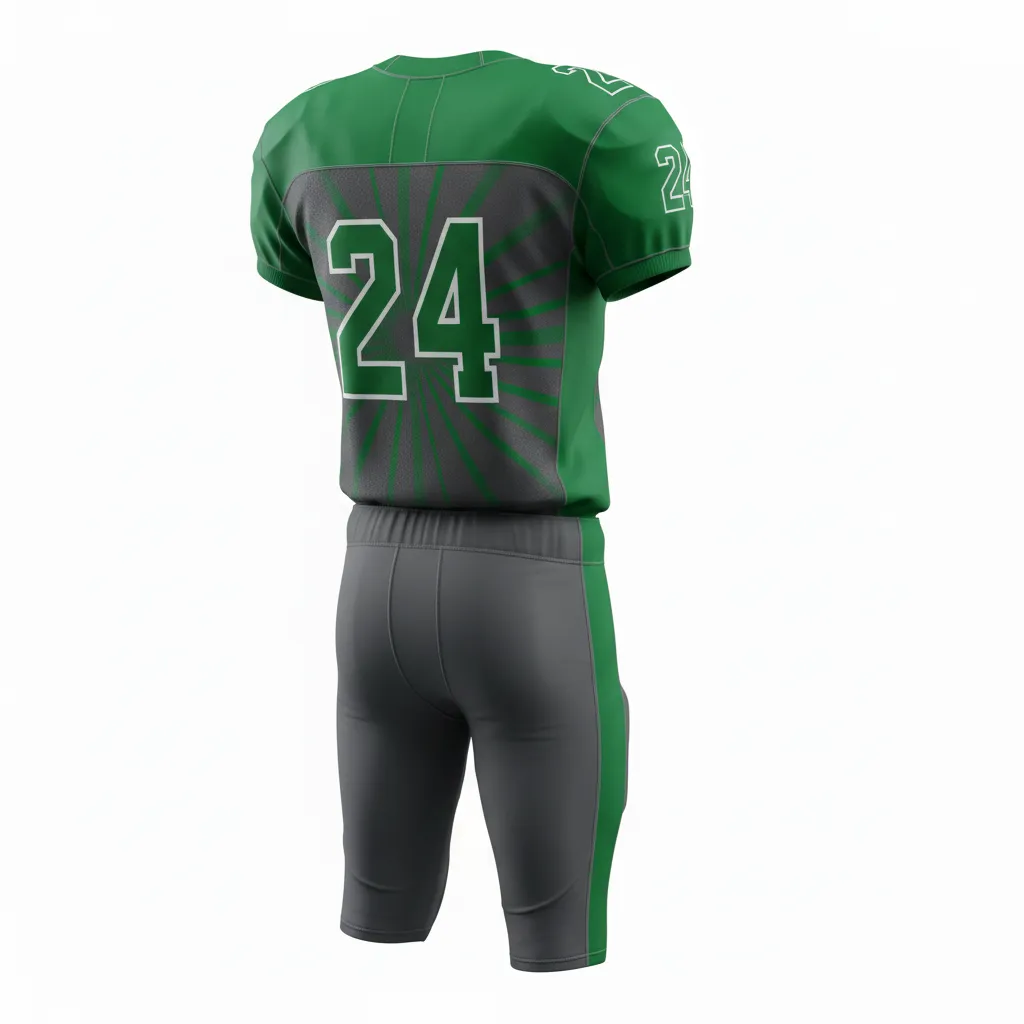 Custom Football Alternate Football Uniforms - Green - Anthracite Kelly Starburst - Back View - Kinexa Sportswear