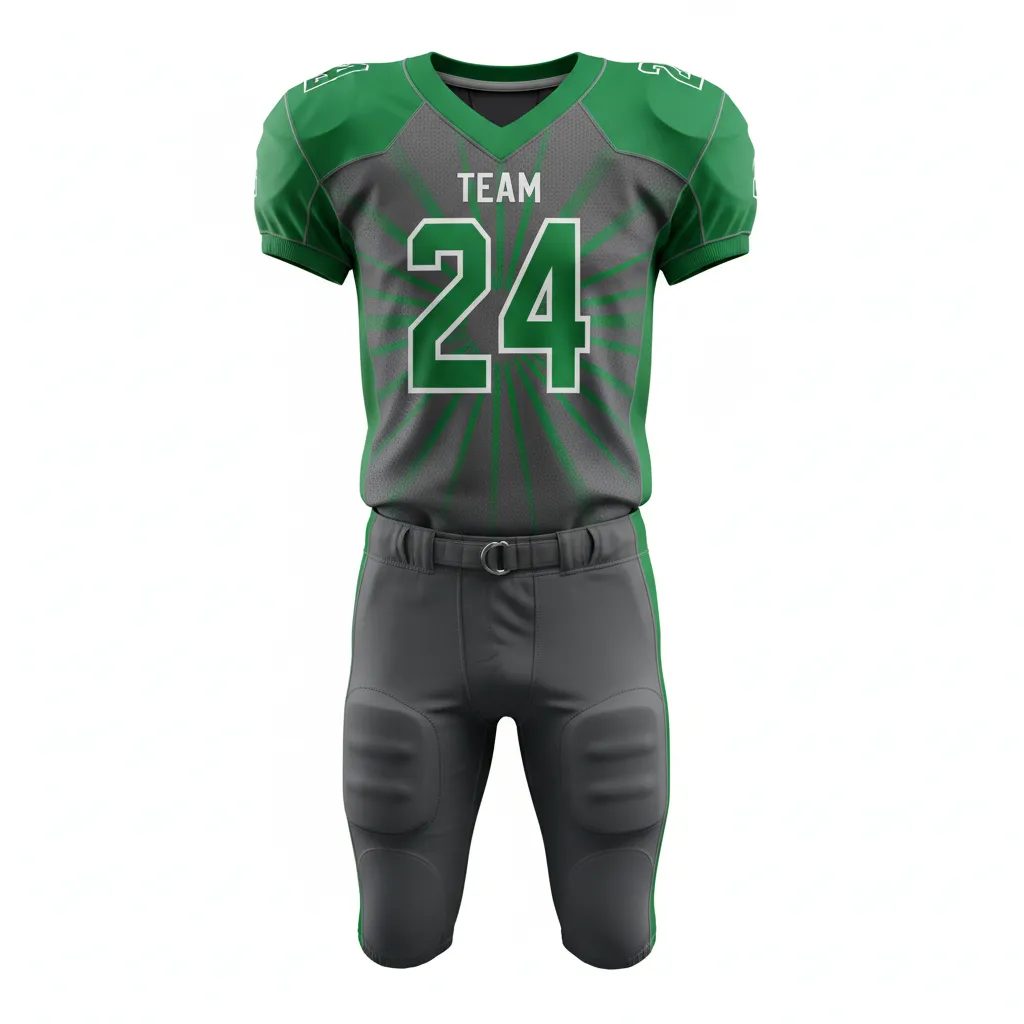 Custom Football Alternate Football Uniforms - Green - Anthracite Kelly Starburst - Front View - Kinexa Sportswear