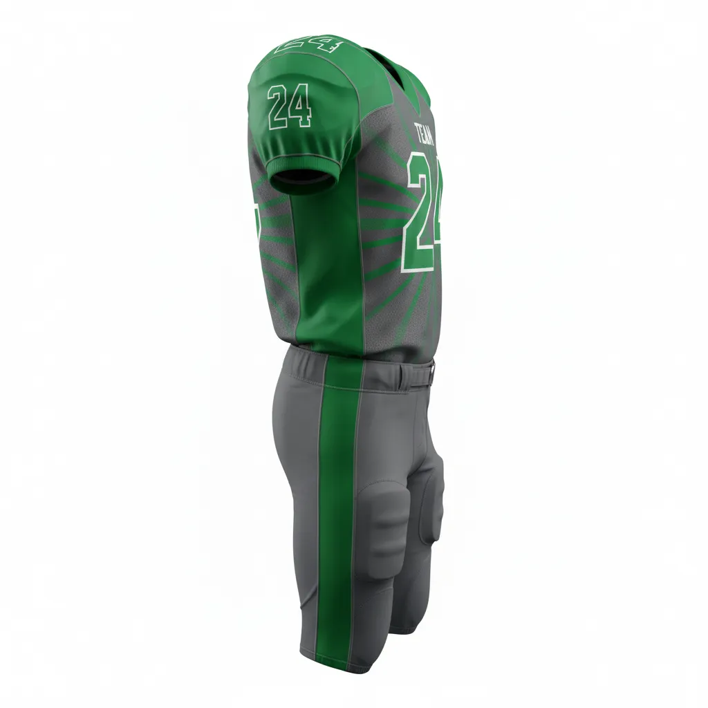 Custom Football Alternate Football Uniforms - Green - Anthracite Kelly Starburst - Side View - Kinexa Sportswear