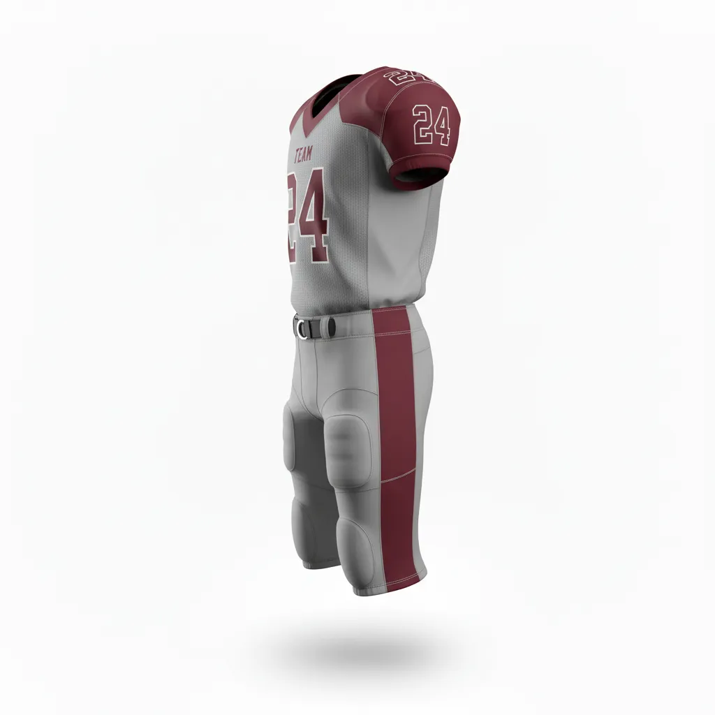 Custom Football Alternate Football Uniforms - Maroon - Anthracite Shoulder - Side View - Kinexa Sportswear