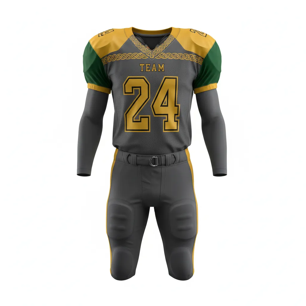 Custom Football Alternate Football Uniforms - Gold - Anthracite Vegas Celtic Knot - Front View - Kinexa Sportswear
