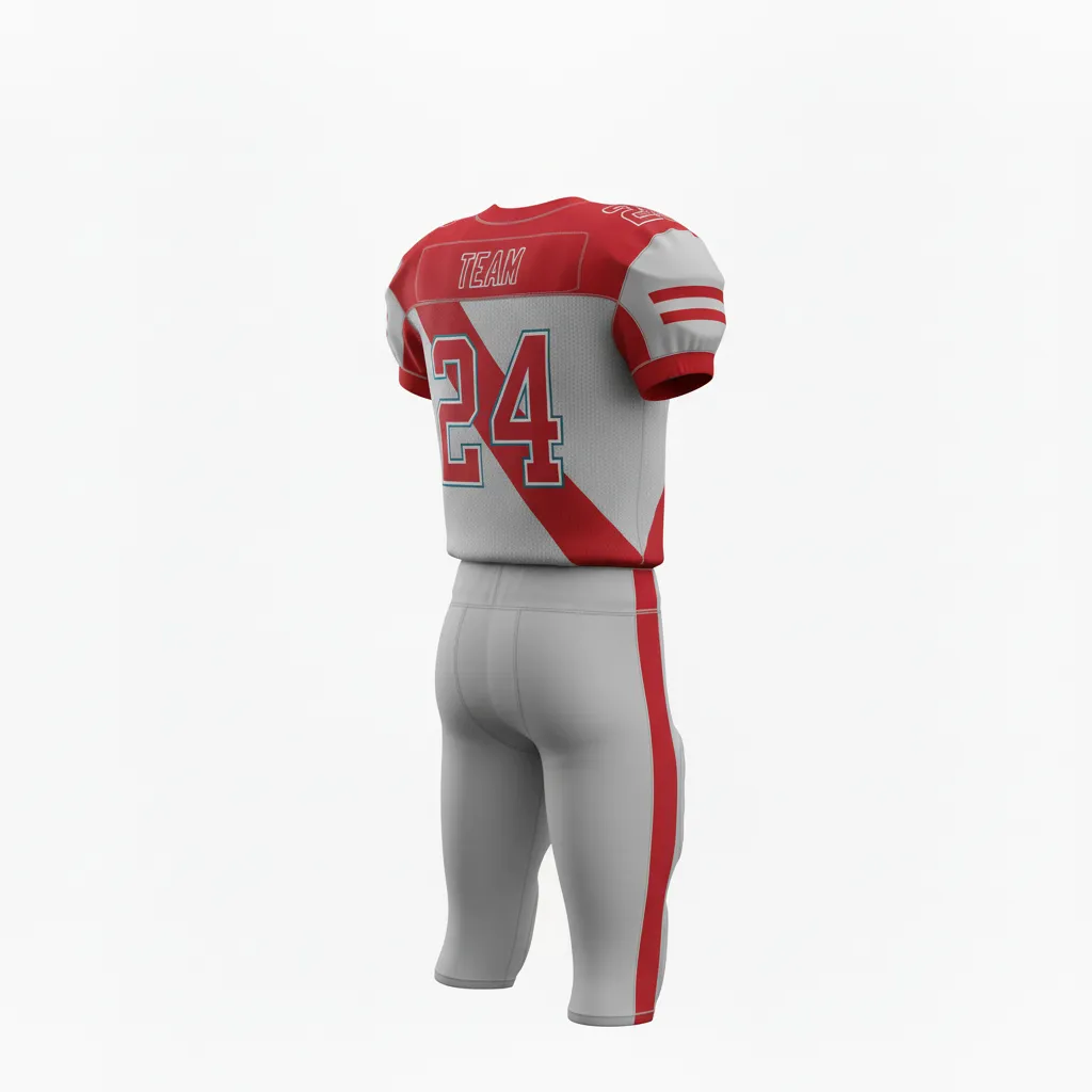 Custom Football Alternate Football Uniforms - Grey - Ash Scarlet Diagonal Stripe - Back View - Kinexa Sportswear
