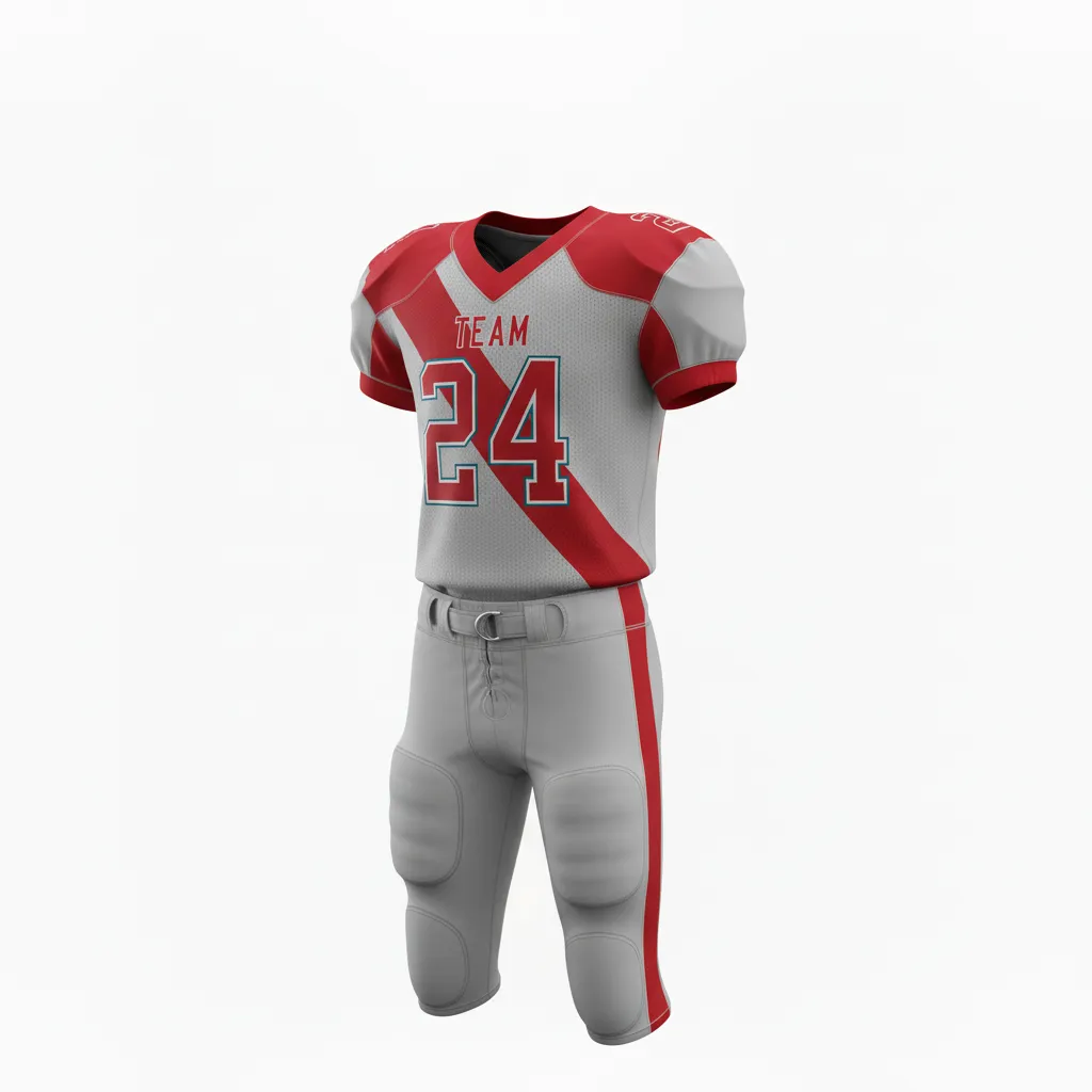 Custom Football Alternate Football Uniforms - Grey - Ash Scarlet Diagonal Stripe - Front View - Kinexa Sportswear