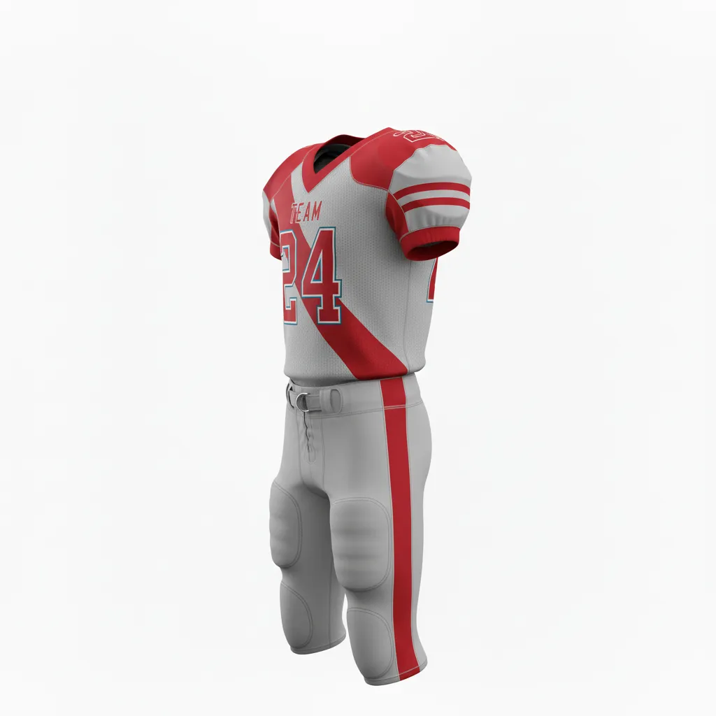 Custom Football Alternate Football Uniforms - Grey - Ash Scarlet Diagonal Stripe - Side View - Kinexa Sportswear