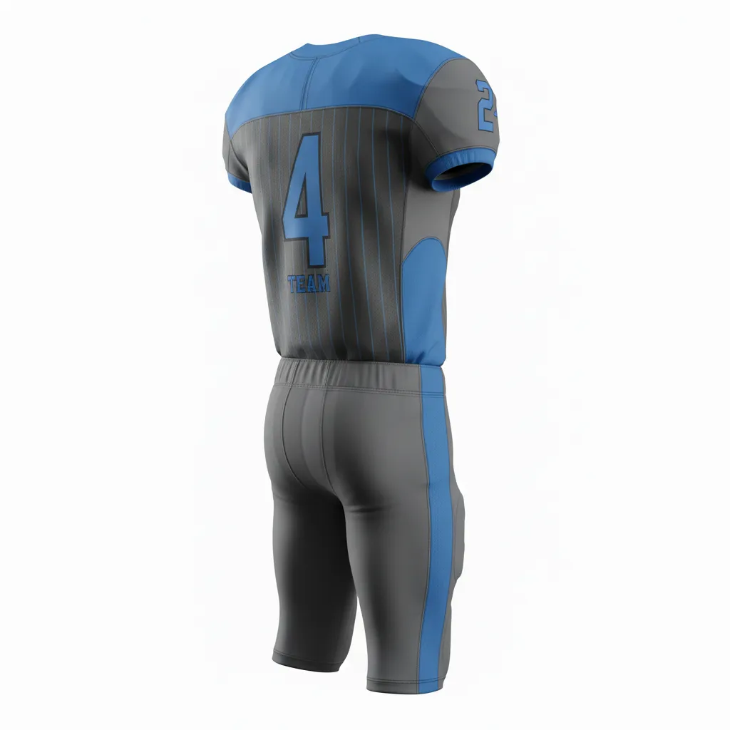 Custom Football Alternate Football Uniforms - Blue - Charcoal Columbia Pinstripe - Back View - Kinexa Sportswear