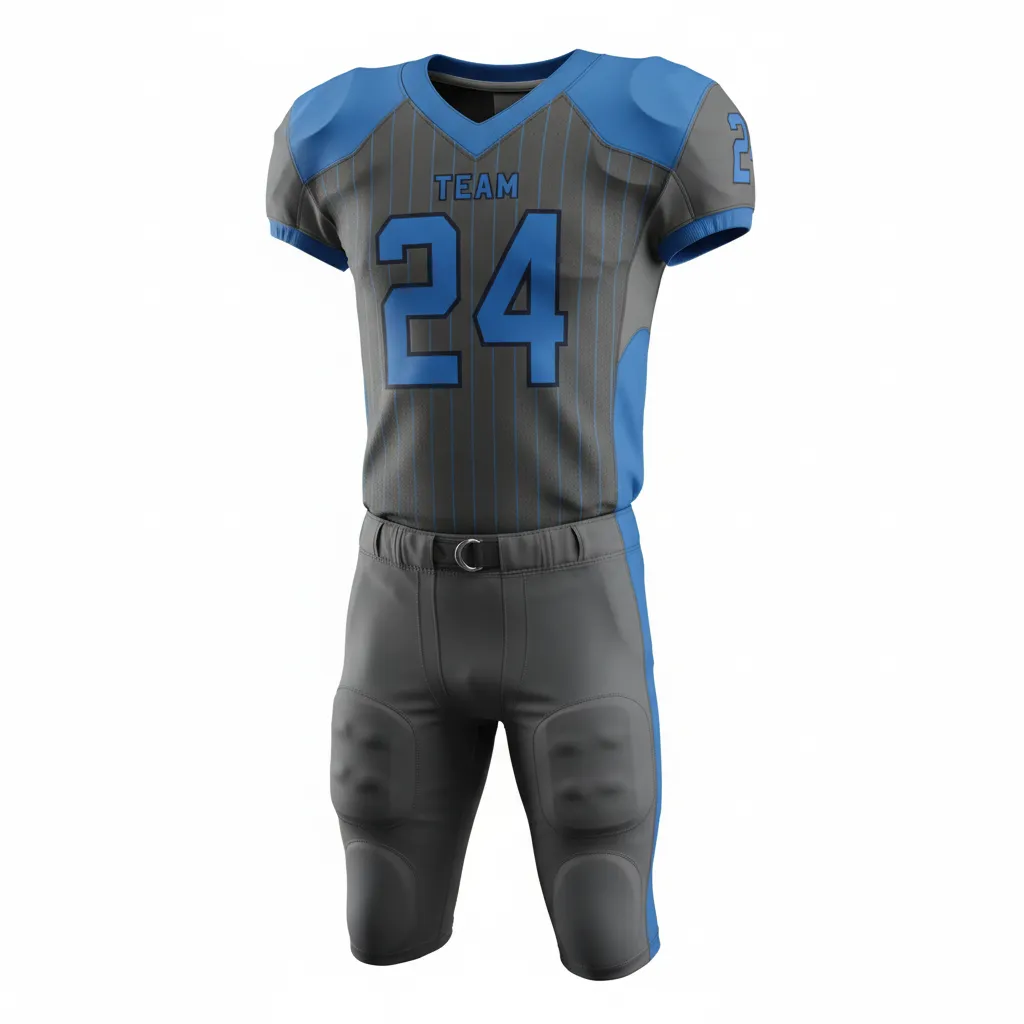 Custom Football Alternate Football Uniforms - Blue - Charcoal Columbia Pinstripe - Front View - Kinexa Sportswear