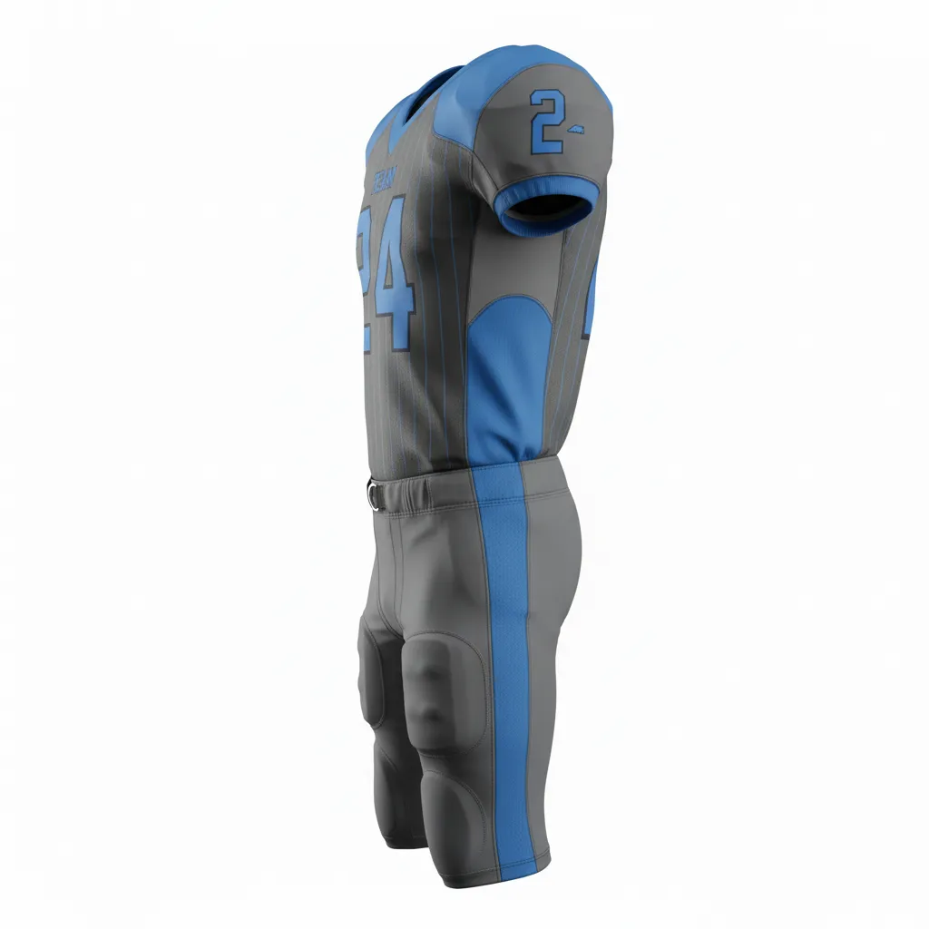 Custom Football Alternate Football Uniforms - Blue - Charcoal Columbia Pinstripe - Side View - Kinexa Sportswear