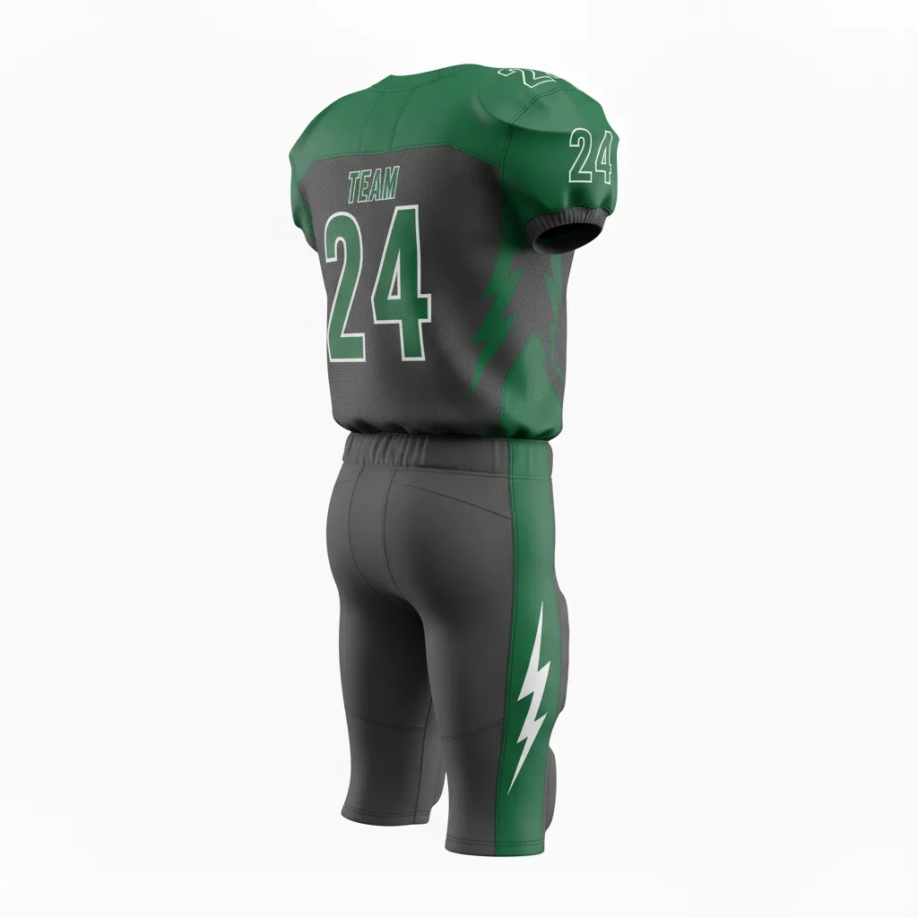 Custom Football Alternate Football Uniforms - Green - Charcoal Forest Shoulder Hem Stripe - Back View - Kinexa Sportswear